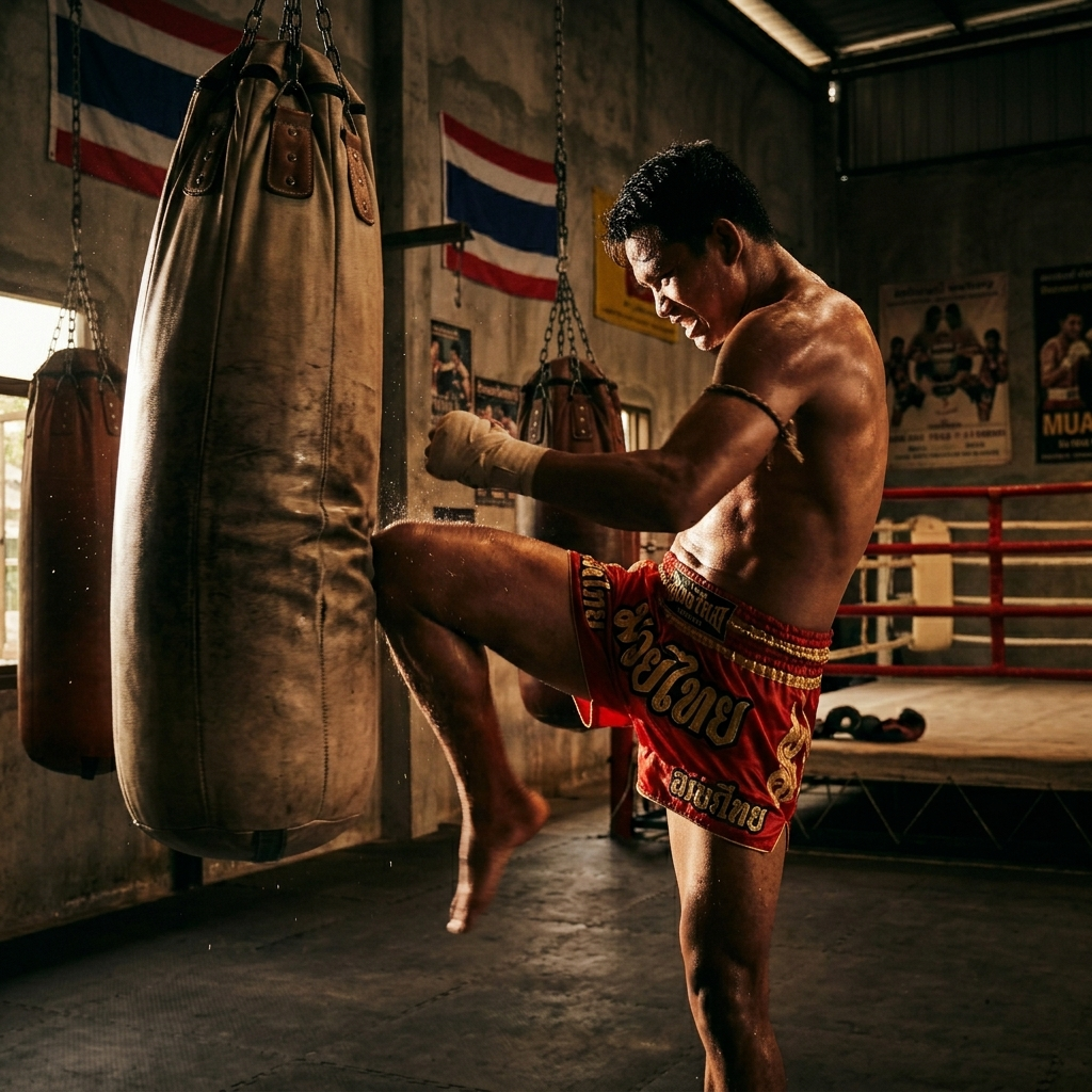 Heavy bag training session